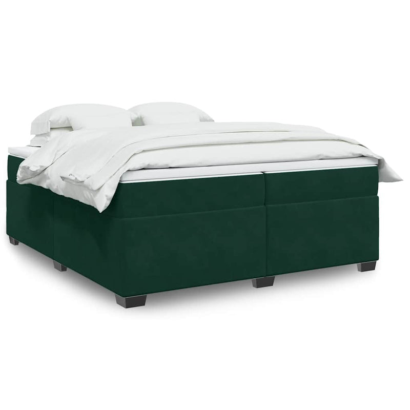 Pat box spring cu saltea, verde închis, 200x200 cm, catifea