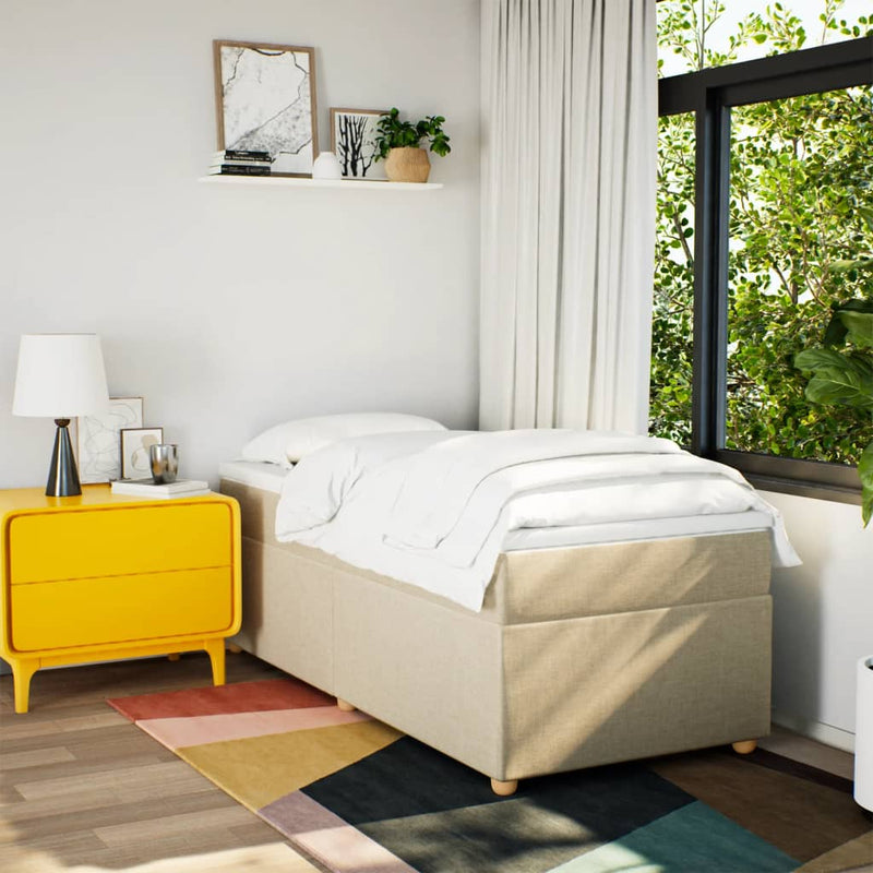 Pat box spring cu saltea, crem, 80x200 cm, textil