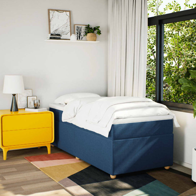 Pat box spring cu saltea, albastru, 80x200 cm, textil