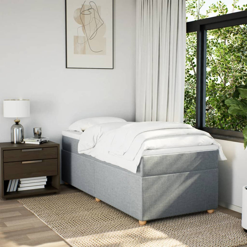 Pat box spring cu saltea, gri deschis, 90x190 cm, textil