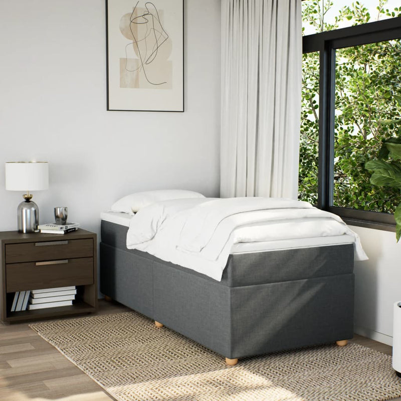 Pat box spring cu saltea, gri închis, 90x190 cm, textil