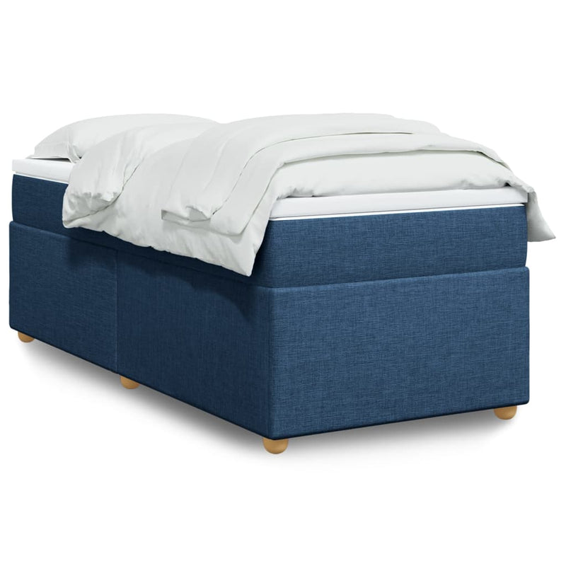 Pat box spring cu saltea, albastru, 90x190 cm, textil