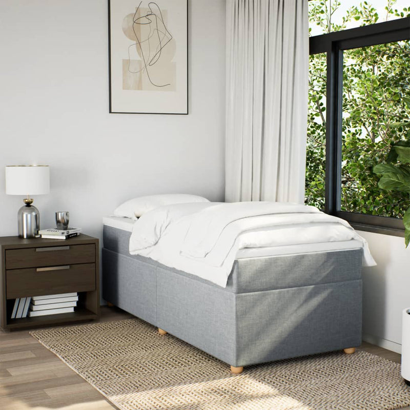 Pat box spring cu saltea, gri deschis, 90x200 cm, textil