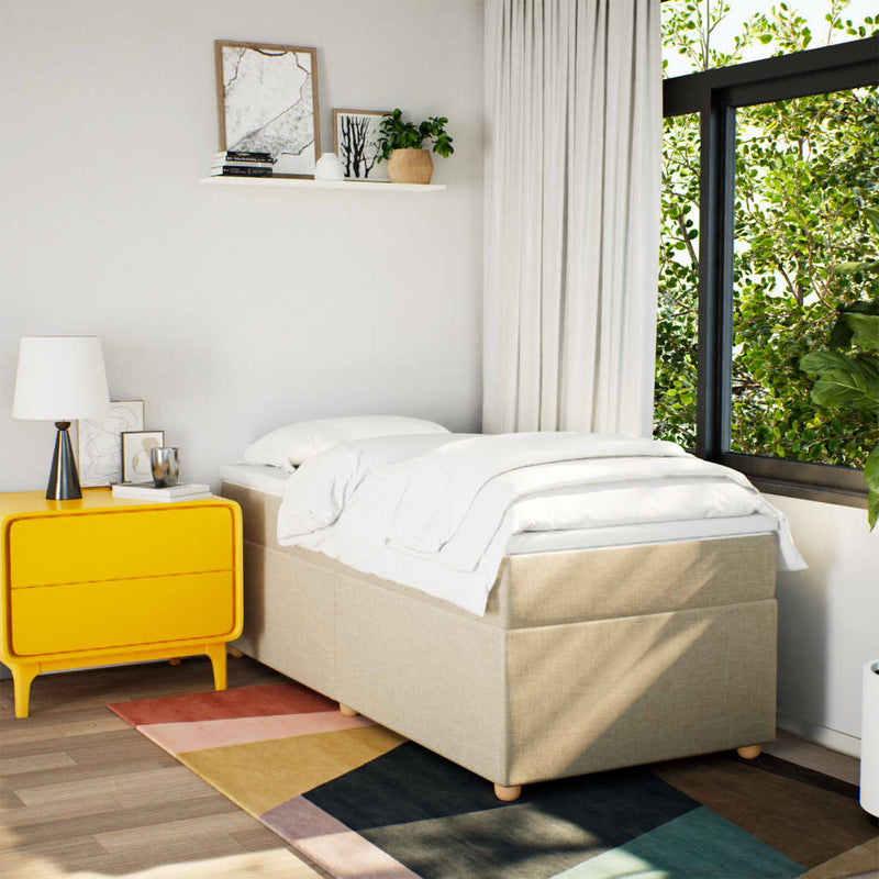 Pat box spring cu saltea, crem, 90x200 cm, textil