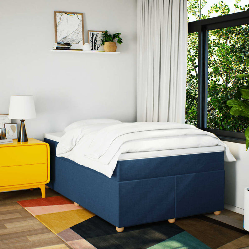 Pat box spring cu saltea, albastru, 120x200 cm, textil