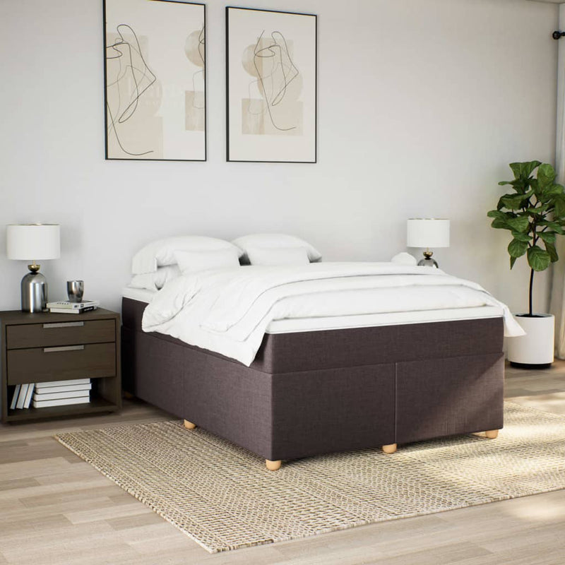 Pat box spring cu saltea, maro închis, 140x200 cm, textil