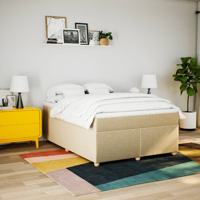 Pat box spring cu saltea, crem, 140x200 cm, textil