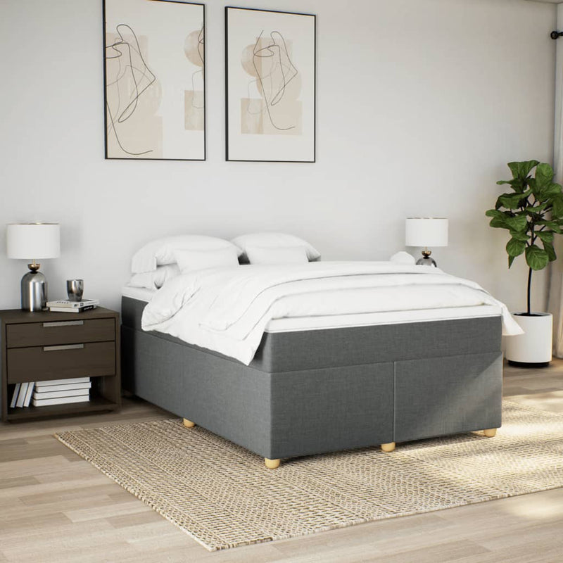 Pat box spring cu saltea, gri închis, 140x200 cm, textil