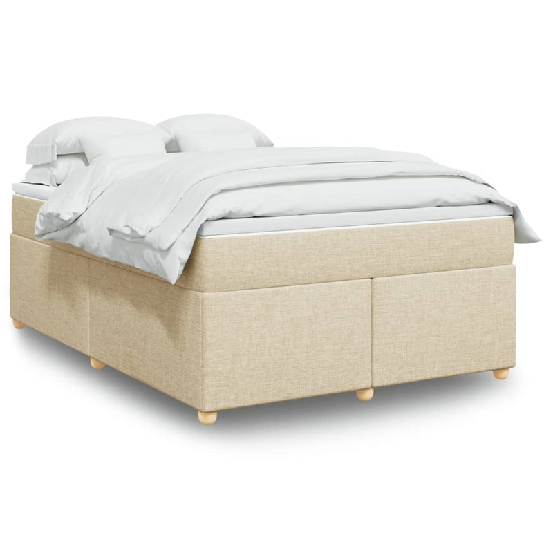 Pat box spring cu saltea, crem, 160x200 cm, material textil