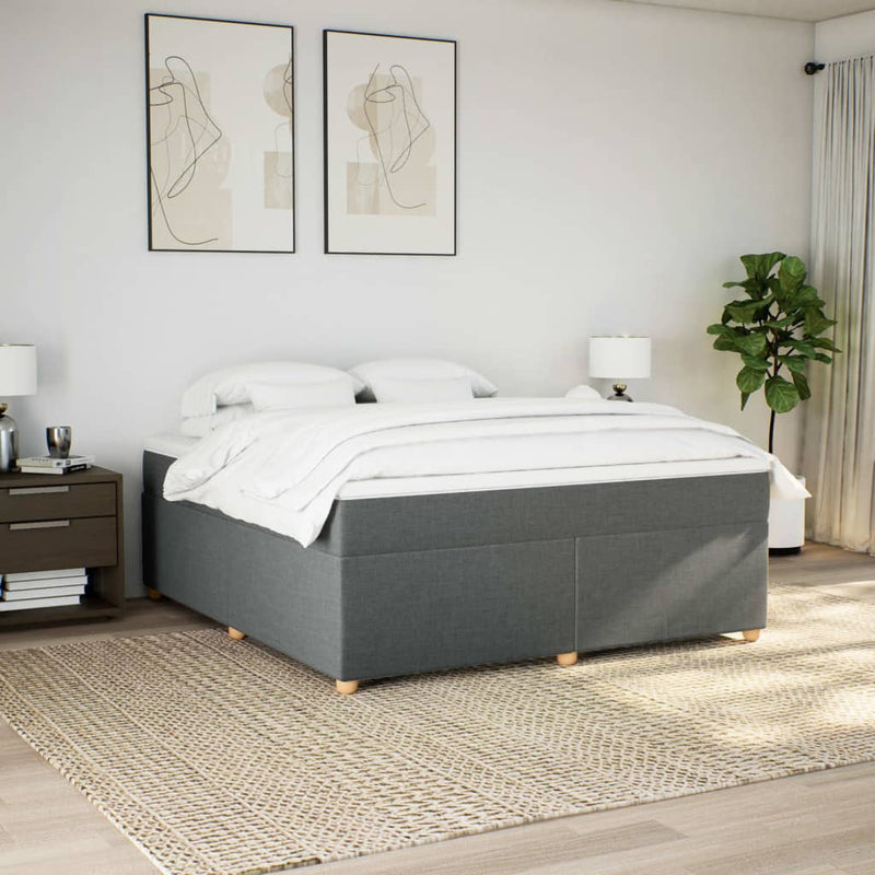 Pat box spring cu saltea, gri închis, 180x200 cm, textil