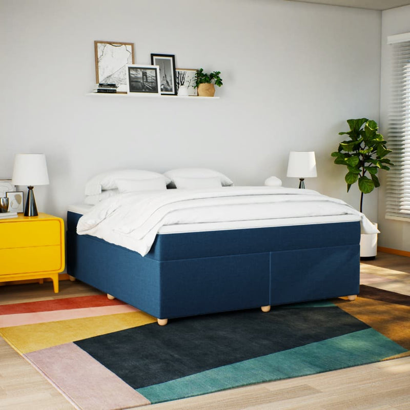 Pat box spring cu saltea, albastru, 180x200 cm, material textil