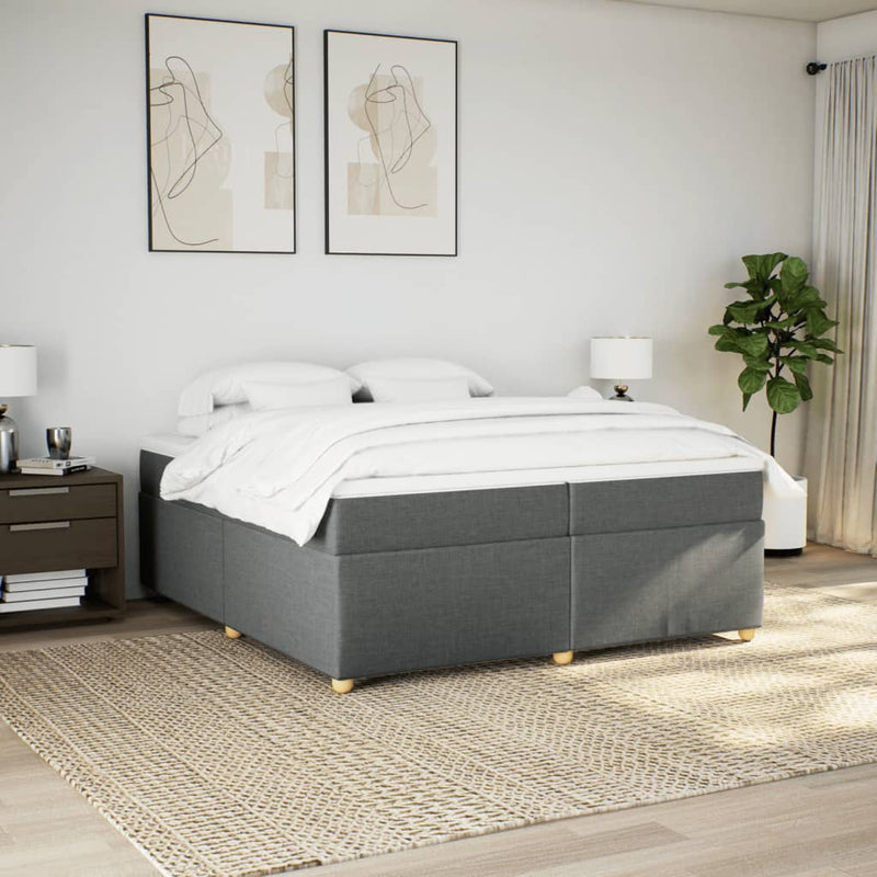 Pat box spring cu saltea, gri închis, 200x200 cm, textil