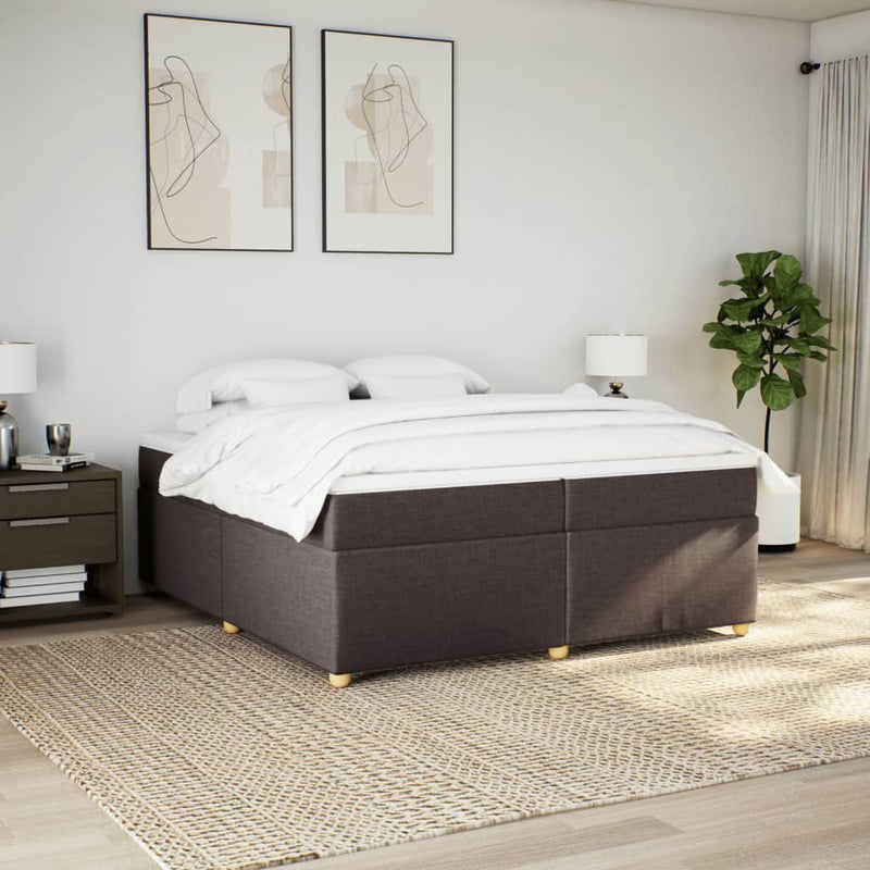 Pat box spring cu saltea, maro închis, 200x200 cm, textil