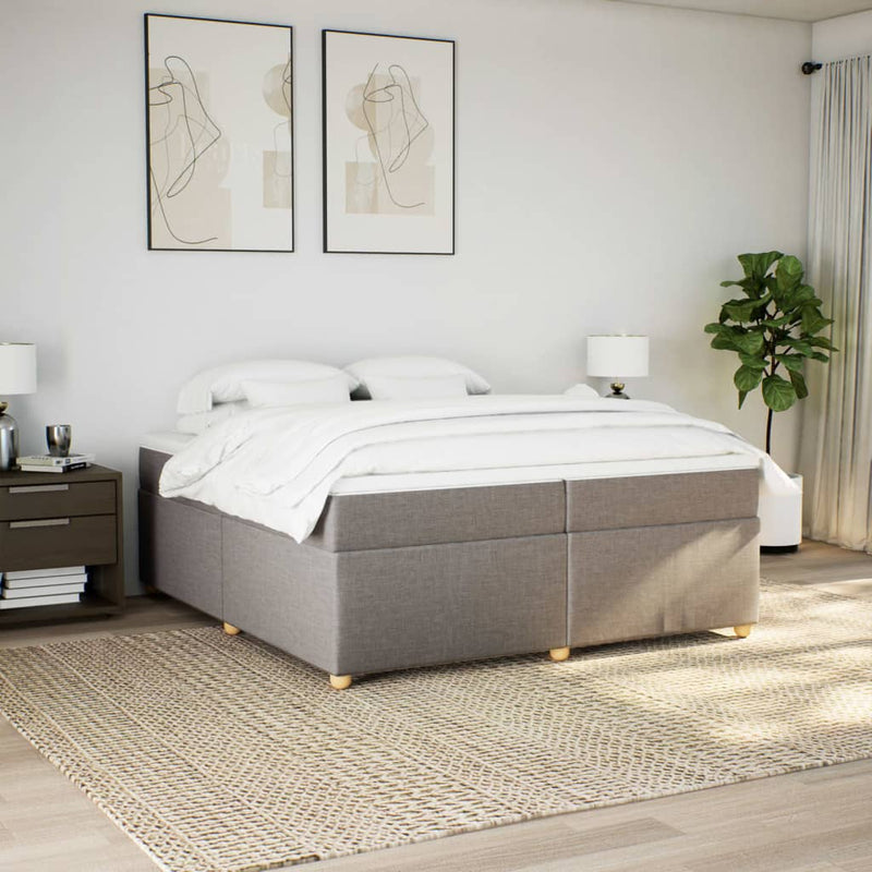 Pat box spring cu saltea, gri taupe, 200x200 cm, textil