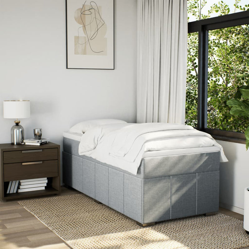 Pat box spring cu saltea, gri deschis, 90x200 cm, textil