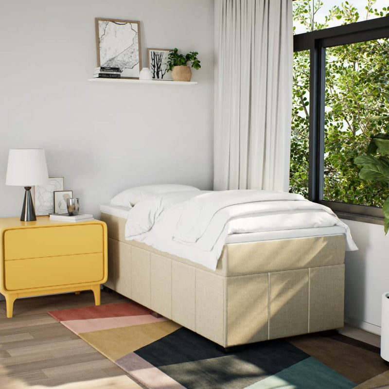 Pat box spring cu saltea, crem, 90x200 cm, textil
