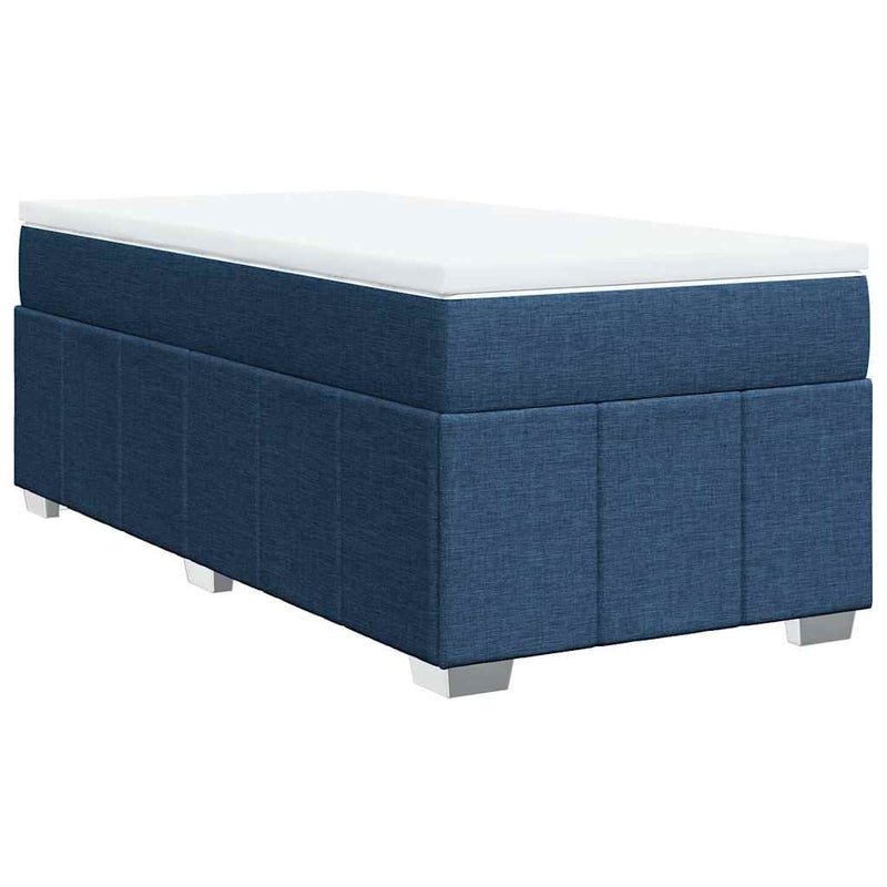 Pat box spring cu saltea, albastru, 100x200 cm, textil