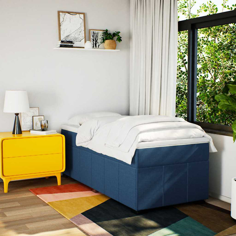 Pat box spring cu saltea, albastru, 100x200 cm, textil