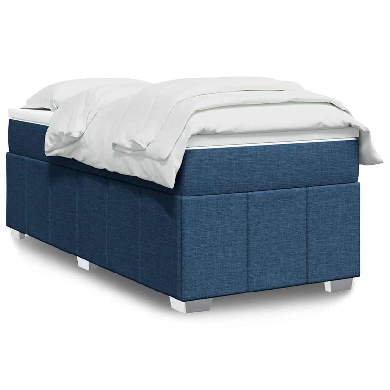 Pat box spring cu saltea, albastru, 100x200 cm, textil