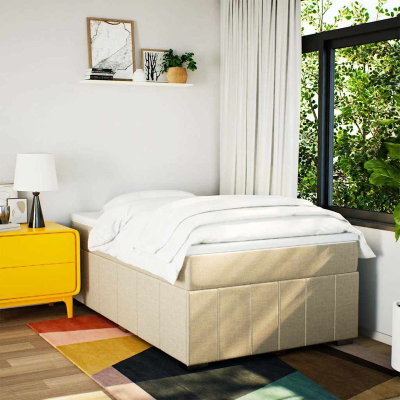 Pat box spring cu saltea, crem, 120x200 cm, textil