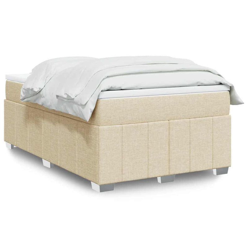 Pat box spring cu saltea, crem, 120x200 cm, textil