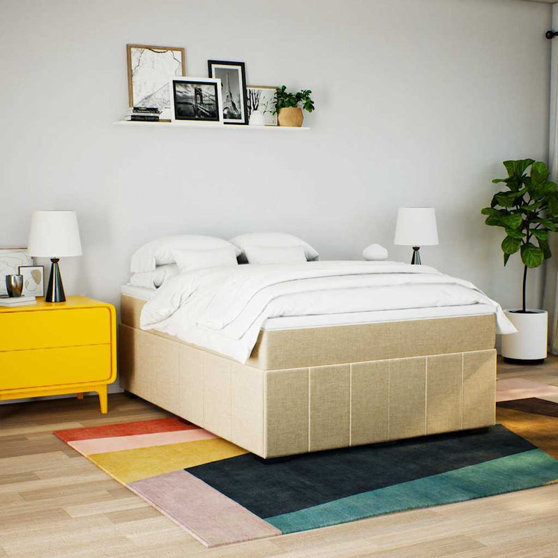 Pat box spring cu saltea, crem, 140x200 cm, textil