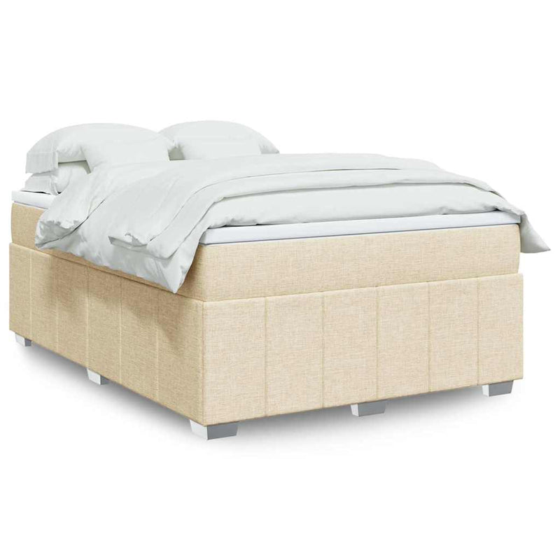 Pat box spring cu saltea, crem, 140x200 cm, textil