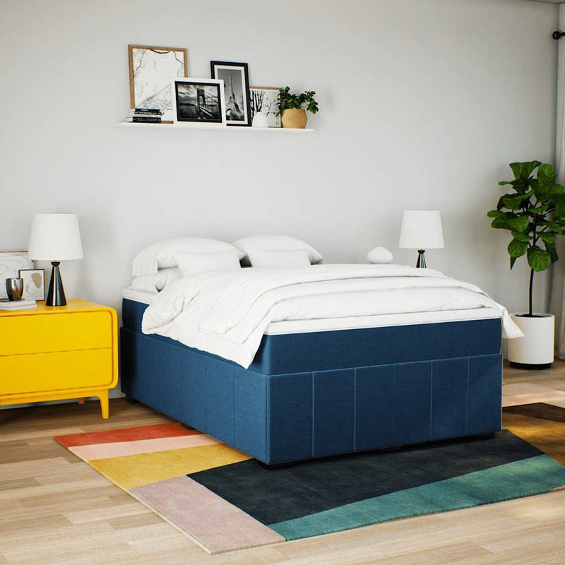 Pat box spring cu saltea, albastru, 140x200 cm, textil