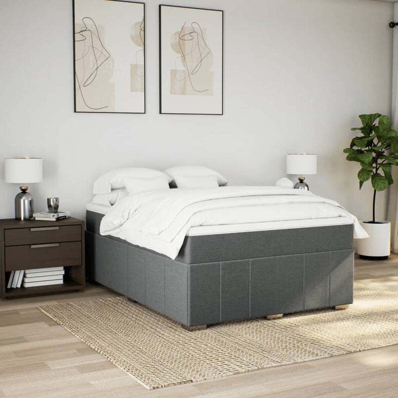 Pat box spring cu saltea, gri închis, 140x200 cm, textil