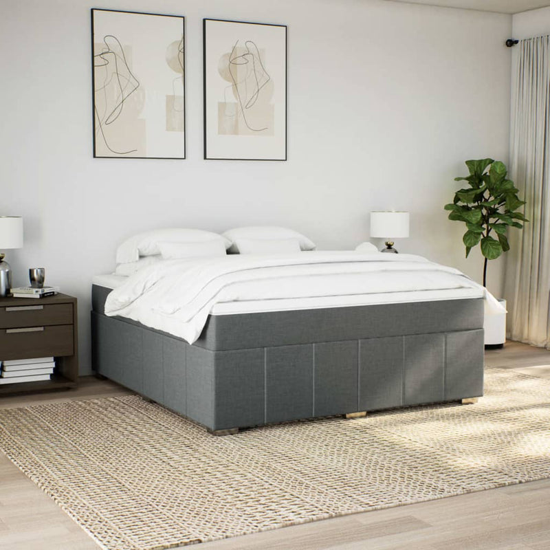 Pat box spring cu saltea, gri închis, 180x200 cm, textil