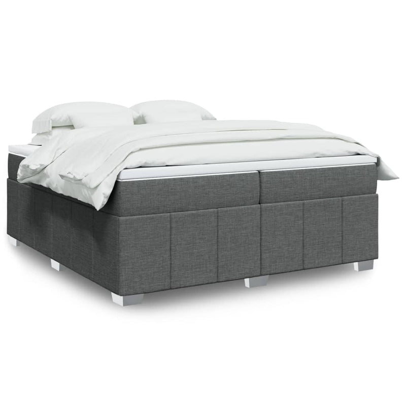 Pat box spring cu saltea, gri închis, 200x200 cm, textil