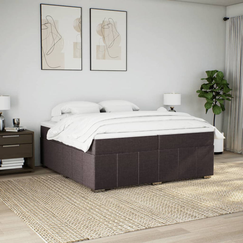 Pat box spring cu saltea, maro închis, 200x200 cm, textil