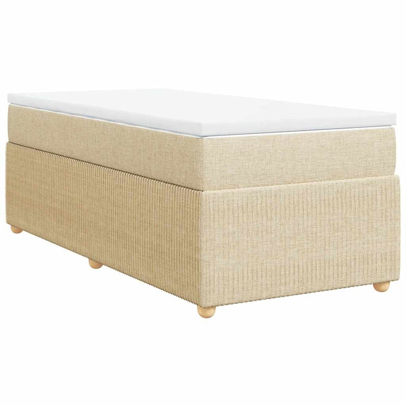 Pat box spring cu saltea, crem, 80x200 cm, textil