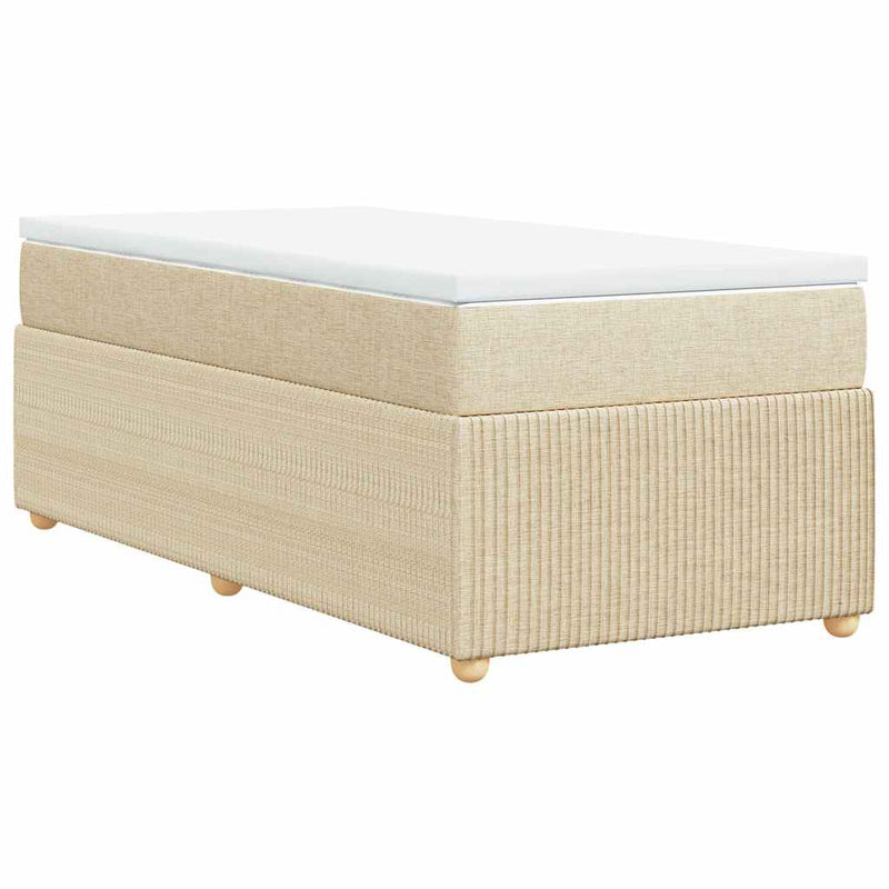 Pat box spring cu saltea, crem, 80x200 cm, textil