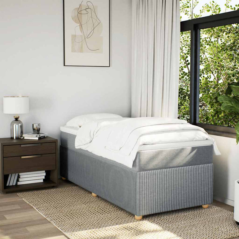 Pat box spring cu saltea, gri deschis, 90x190 cm, textil