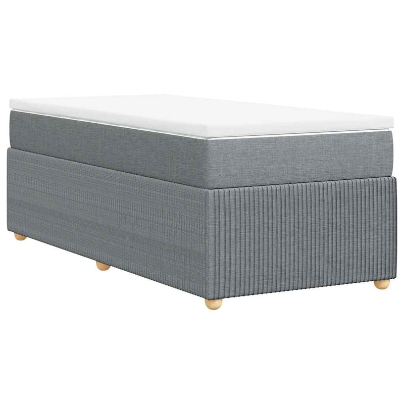 Pat box spring cu saltea, gri deschis, 90x190 cm, textil