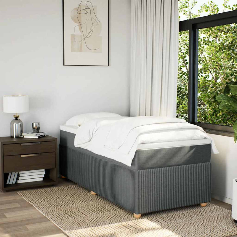 Pat box spring cu saltea, gri închis, 90x190 cm, textil