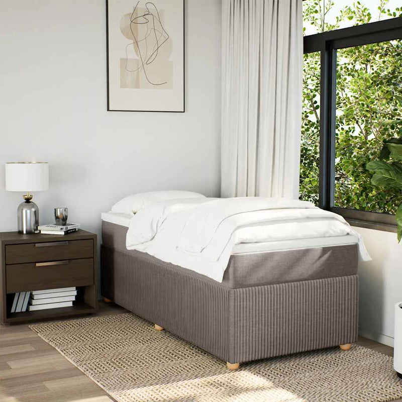 Pat box spring cu saltea, gri taupe, 90x190 cm, textil