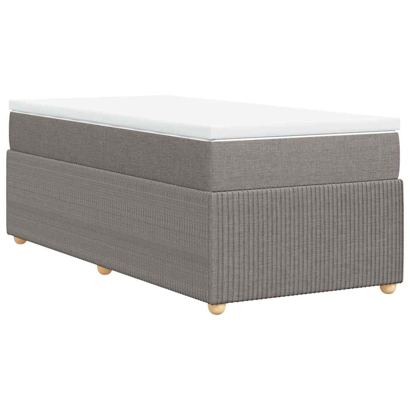 Pat box spring cu saltea, gri taupe, 90x190 cm, textil