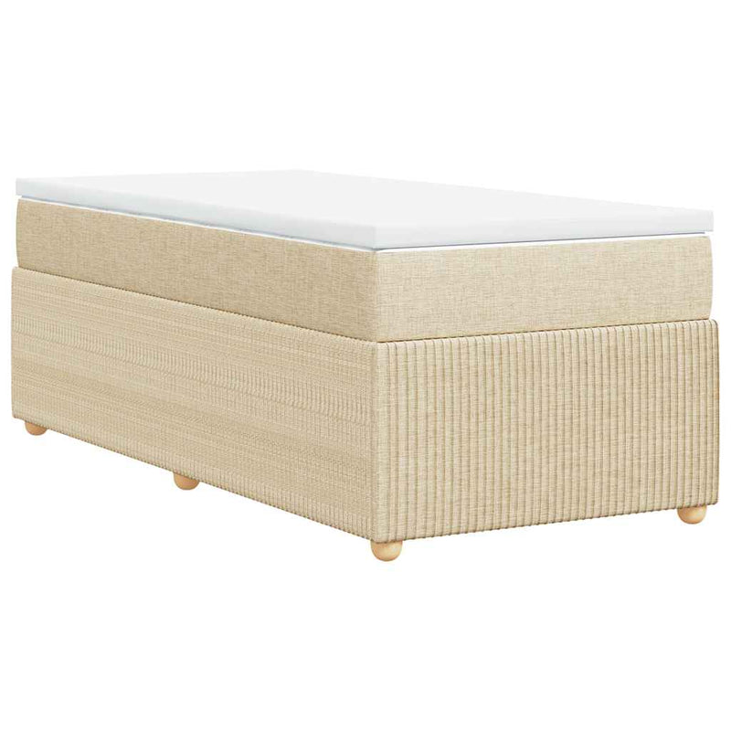 Pat box spring cu saltea, crem, 90x190 cm, textil