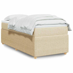 Pat box spring cu saltea, crem, 90x190 cm, textil