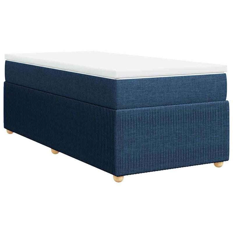 Pat box spring cu saltea, albastru, 90x190 cm, textil
