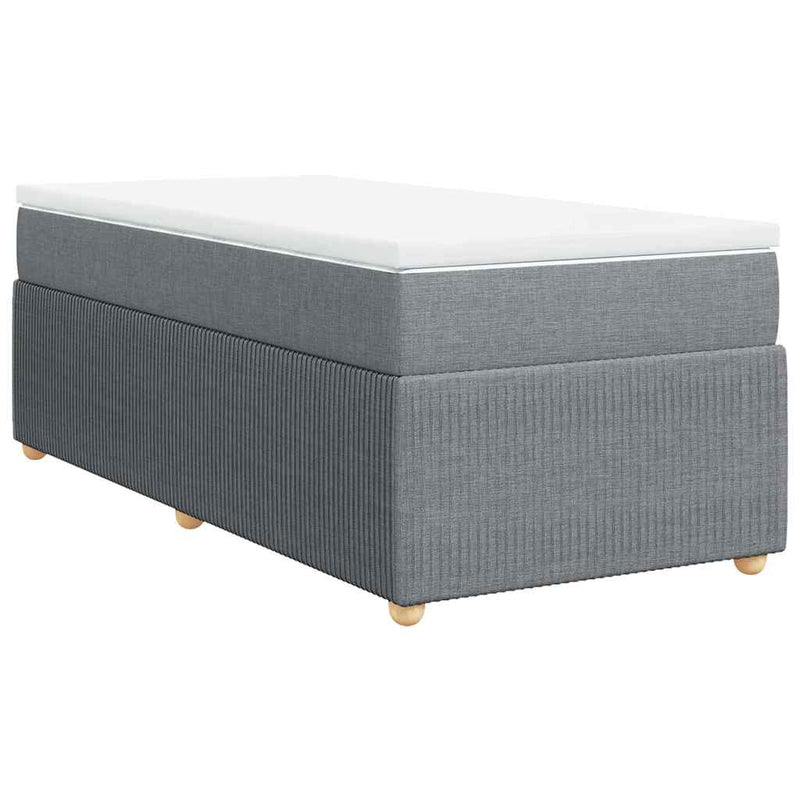 Pat box spring cu saltea, gri deschis, 90x200 cm, textil