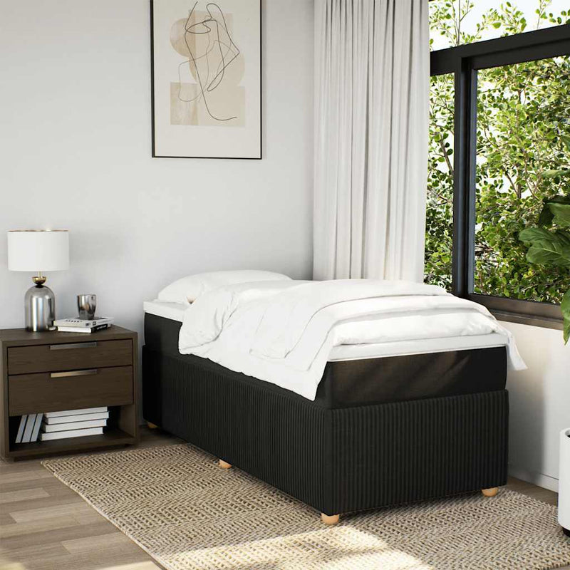Pat box spring cu saltea, negru, 90x200 cm, textil