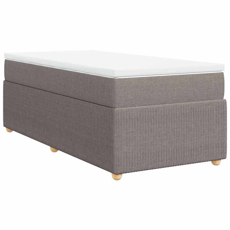 Pat box spring cu saltea, gri taupe, 90x200 cm, textil