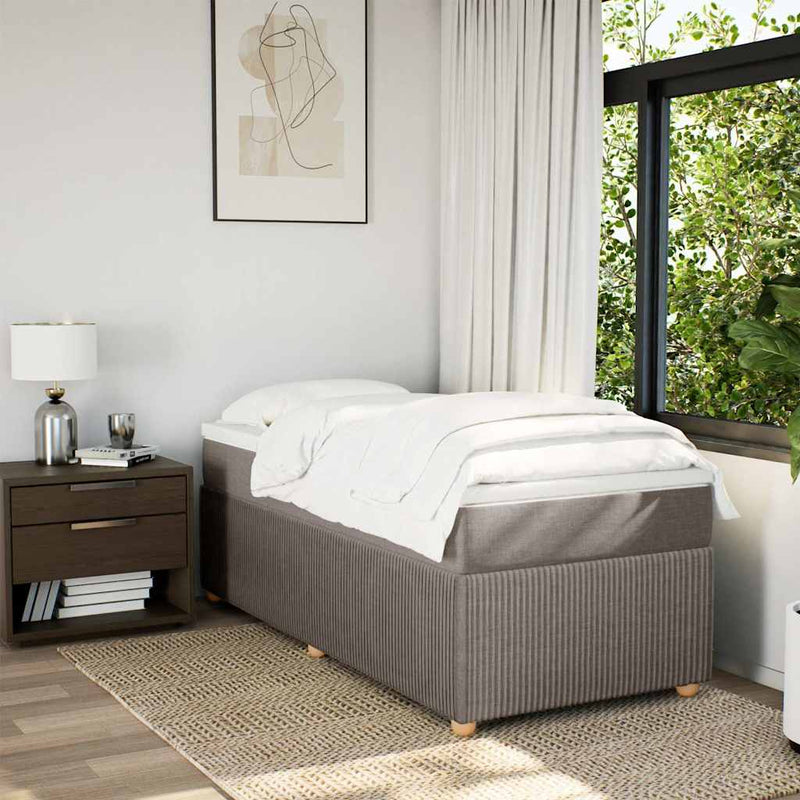 Pat box spring cu saltea, gri taupe, 90x200 cm, textil