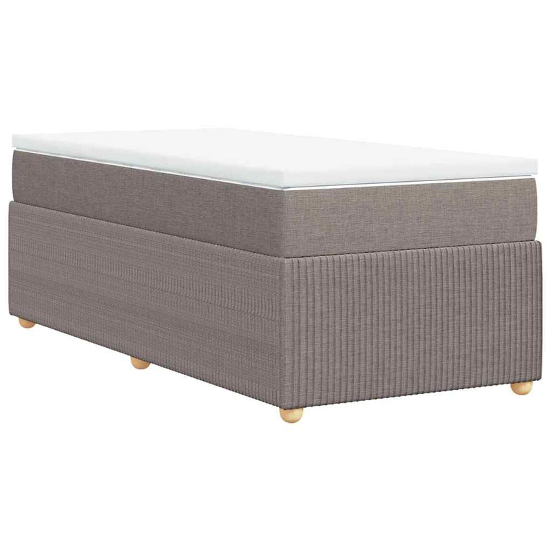 Pat box spring cu saltea, gri taupe, 90x200 cm, textil