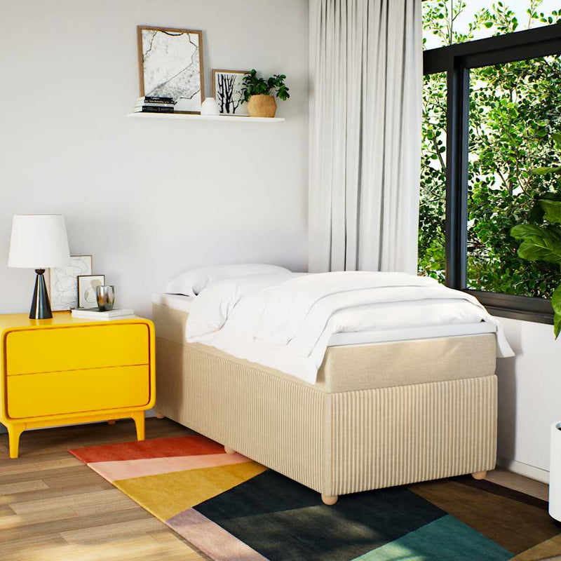 Pat box spring cu saltea, crem, 90x200 cm, textil