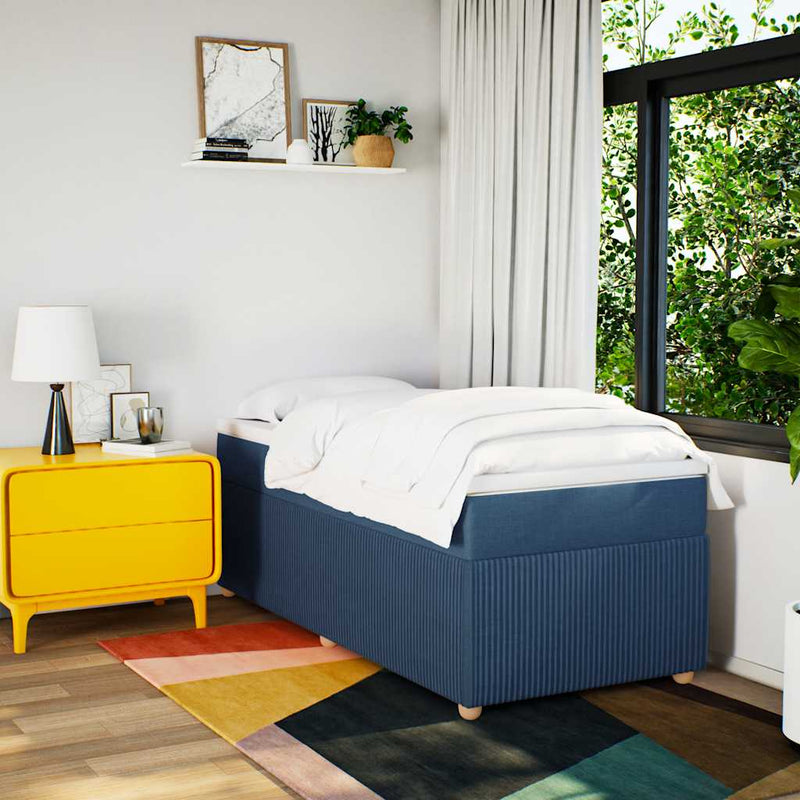 Pat box spring cu saltea, albastru, 90x200 cm, textil
