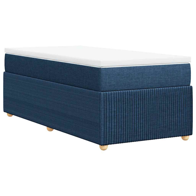 Pat box spring cu saltea, albastru, 90x200 cm, textil